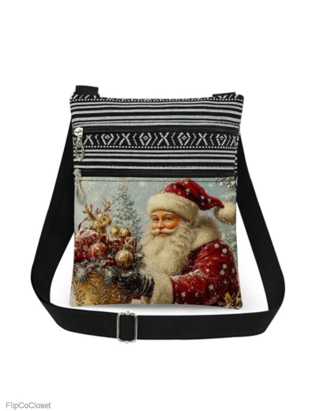 Santa Christmas Crossbody Bag Polyester Sling Purse Adjustable Strap